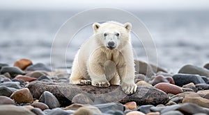 polar bear in the lake, white bear in the nature, polar bear in the polar regions, close-up of white bear