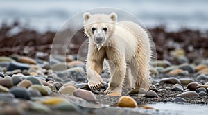 polar bear in the lake, white bear in the nature, polar bear in the polar regions, close-up of white bear