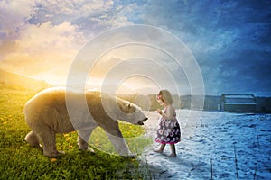 Polar bear and little girl photo