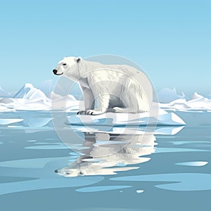 Polar bear on a melting ice floe. Climate change concept