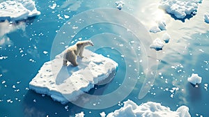 Polar bear on a melting iceberg in the Arctic Ocean. Climate change concept. Wildlife in danger. A serene yet poignant