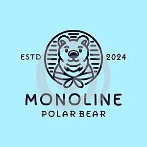 Polar Bear Monoline Logo Animal Vector, Grizzly Mascot Icon Symbol, North Pole Creative Vintage graphic Design