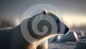 Polar bear in the morning, side view, portrait