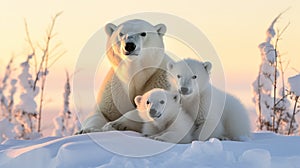 Polar bear mother and cub on the pack ice