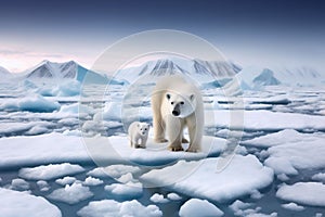 This polar bear mother and cub, are vulnerable to the impacts of melting ice caps.