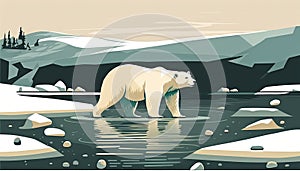 Polar bear mother and cubs in natural arctic habitat illustration. Generative Ai