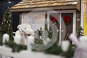 Polar Bear near a Home Decorative for the Holidays and Christmas