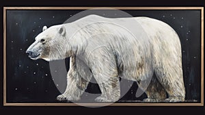 Polar Bear In Night Sky Wooden Board Painting In Robert Smithson Style