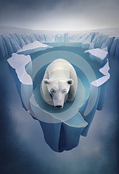 Polar bear in north pole. Climate change, Generative AI