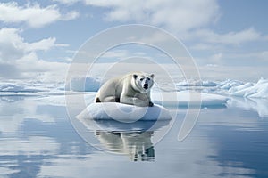 Polar bear on the pack ice, north of Svalbard Arctic Norway, polar bear stranded on a shrinking ice cap, AI Generated