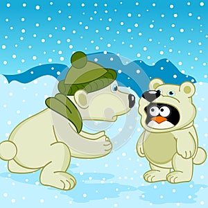 Polar bear penguin dressed as bear