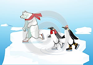 Polar Bear and Penguins Ice Skating