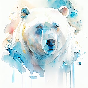 Polar bear portrait. Hand drawn watercolor illustration on white background generative AI
