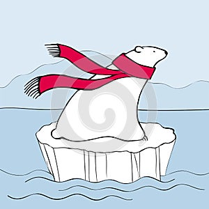 Polar bear in red scarf