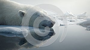 Peaceful Polar Bear Resting on Ice.