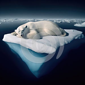 Polar bear rests on last pieces of arctic ice in expanding ocean