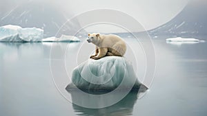 A polar bear sitting on an iceberg in the Arctic, showcasing the beauty and harshness of its natural habitat, Poignant image of a
