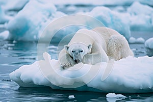 Polar bear sleeping on an ice floe, Generative AI