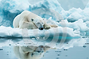 Polar bear sleeping on an ice floe, Generative AI