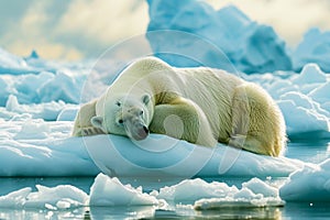 Polar bear sleeping on an ice floe, Generative AI