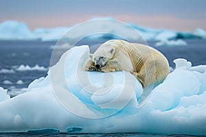 Polar bear sleeping on an ice floe, Generative AI