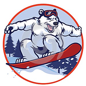 Polar bear with snowboard