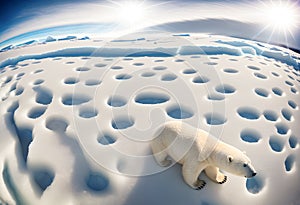 Polar bear on snowdrift melting ice floe in arctic sea. Saving the Earth before ecological catastrophy. climate change concept. AI