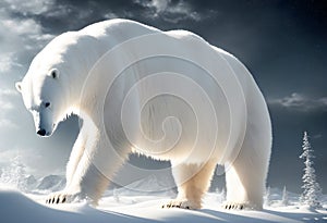 Polar bear on snowdrift melting ice floe in arctic sea. Saving the Earth before ecological catastrophy. climate change concept. AI
