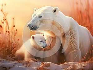 Polar bear sow and cub