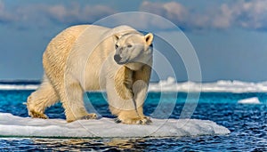 Polar bear standing on ice floe AI