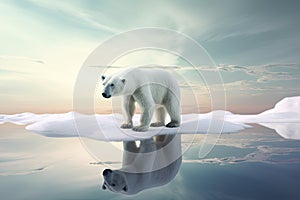 Polar bear standing on an ice floe with soft colors and cool tones. Generative AI