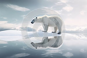 Polar bear standing on an ice floe with soft colors and cool tones. Generative AI