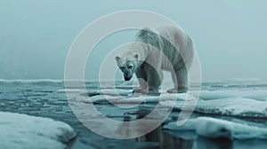 a polar bear stranded on melting ice. Climate crisis