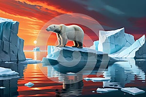 A Polar Bear Stranded on a Shrinking Iceberg in the Arctic Ocean: Skyscape Reflecting a Warming World