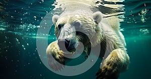 Polar Bear Submersion Swimming in Arctic Waters