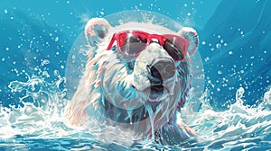 Polar Bear with Sunglasses Painting in Refreshing Waters