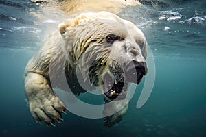 polar bear surfacing from a deep dive in freezing arctic waters