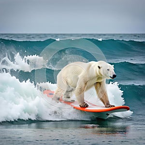 Polar Bear Surfing An Ocean Wave