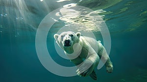 a polar bear swimming underwater in the arctic ocean. generative ai