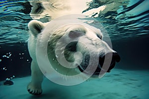 Polar bear are swimming underwater in ocean