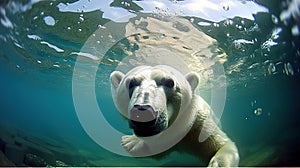 Polar bear swimming in the water underwater. Generative AI