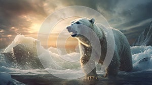 Polar bear threatened by climate change, global warming and ice melting photo