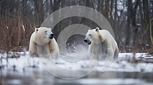 Polar bear (Ursus maritimus) with a fish. Global Warming Concept. Background with copy space.