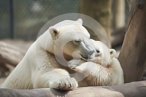 Polar bear (Ursus maritimus) mother and cub. Generative AI