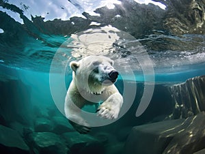 Polar bear (Ursus maritimus) swimming underwater