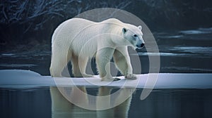 Polar bear (Ursus maritimus) walking on ice. Generative AI