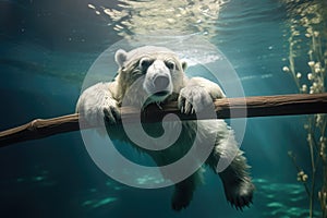 Polar bear Ursus maritimus in the zoo, Pole bear swimming underwater in a play environment, AI Generated