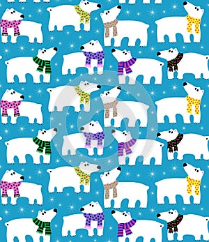 Polar bears on blue background