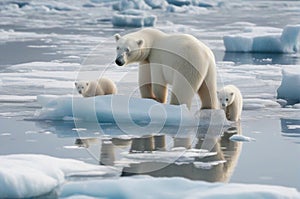 Polar bears family on ice