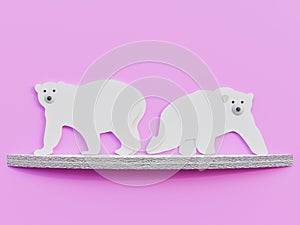 Polar Bears over an melting ice cap cut paper art minimalist concept